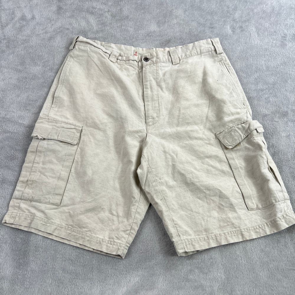 Perry Ellis America Linen Blend Cargo Shorts 36 Beige Mens Casual Streetwear